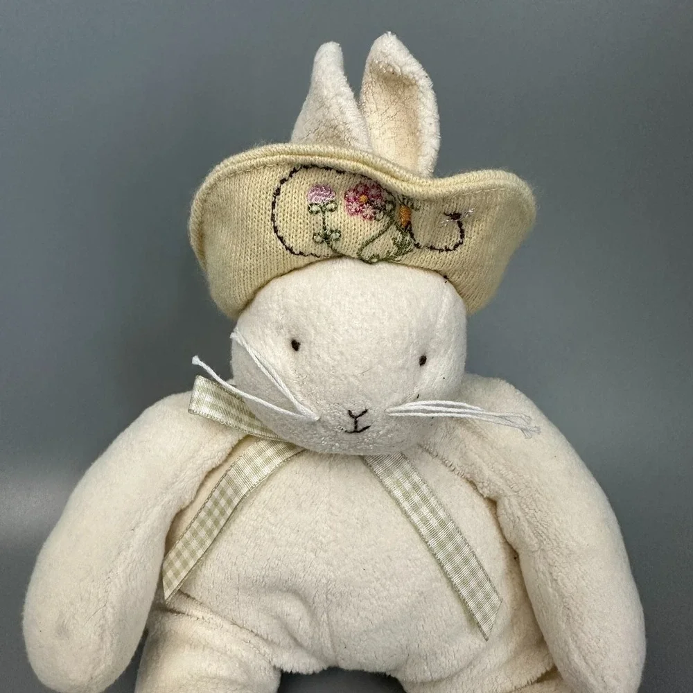 Bunnies By The Bay Plush Bunny Rabbit Cream Terry Cloth Floral Sun Hat 10 inch